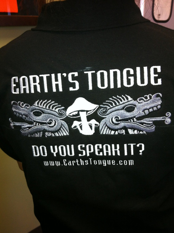Earth's Tongue Black Embroidered Polo-"Quetzal"