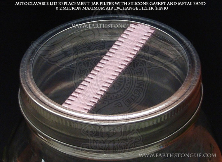 Earth's Tongue ™️ Autoclavable Plastic Mushroom Spawn Jar PINK Filter Strip Lid MAXIMUM-AIR-EXCHANGE