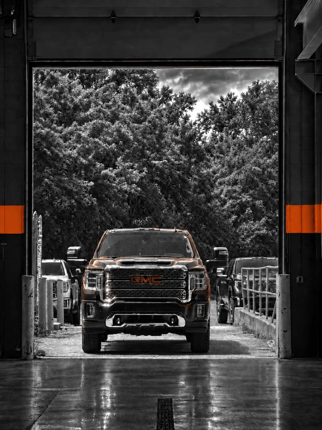 Duramax truck being serviced inside Merchant Automotive's Holland, Michigan shop