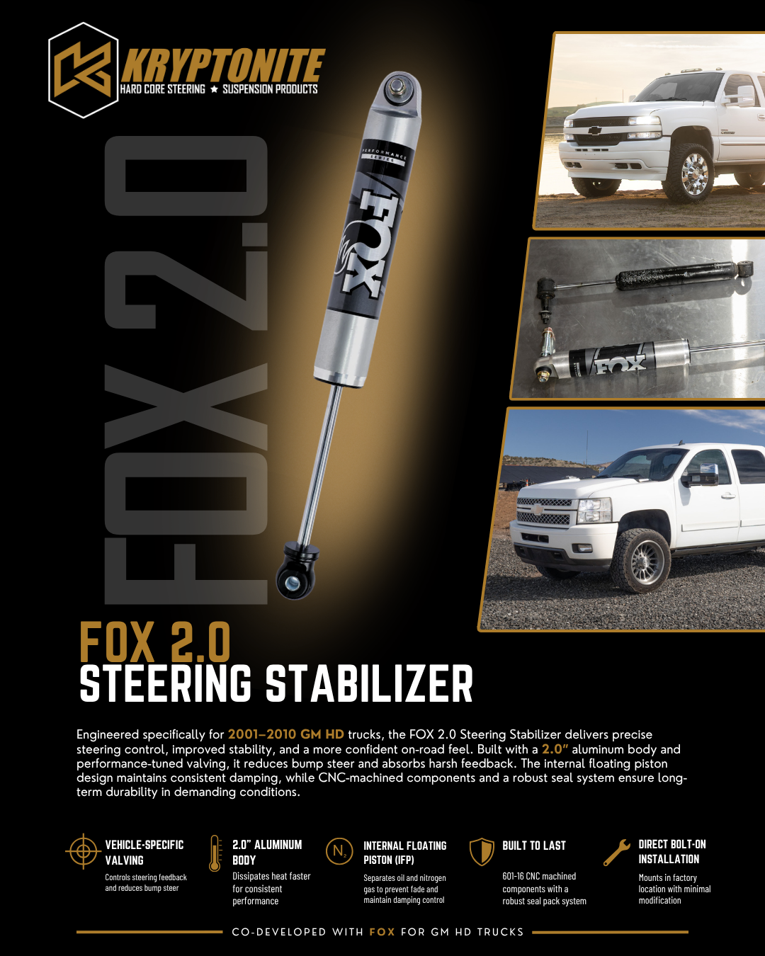 Kryptonite Fox 2.0 Steering Stabilizer 2001-2010 - Merchant Automotive