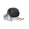 Rolled black pond netting with UV-resistant stakes on white background