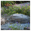 Faux rock skimmer lid blending naturally in garden landscape.