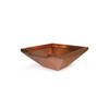 Copper square water bowl with spillway opening for modern pond and fountain installations. Copper square water bowl with spillway opening for modern pond and fountain installations.
