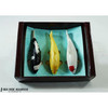 One magnetic koi replicas (Tancho, Shiro, and Ogon) displayed neatly in a presentation box with a teal interior and brown exterior.