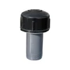 Fountain nozzle head with threaded base and dome cap for vertical spray pattern.