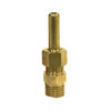 Brass fountain nozzle with threaded base and vertical jet tube for pond spray application.