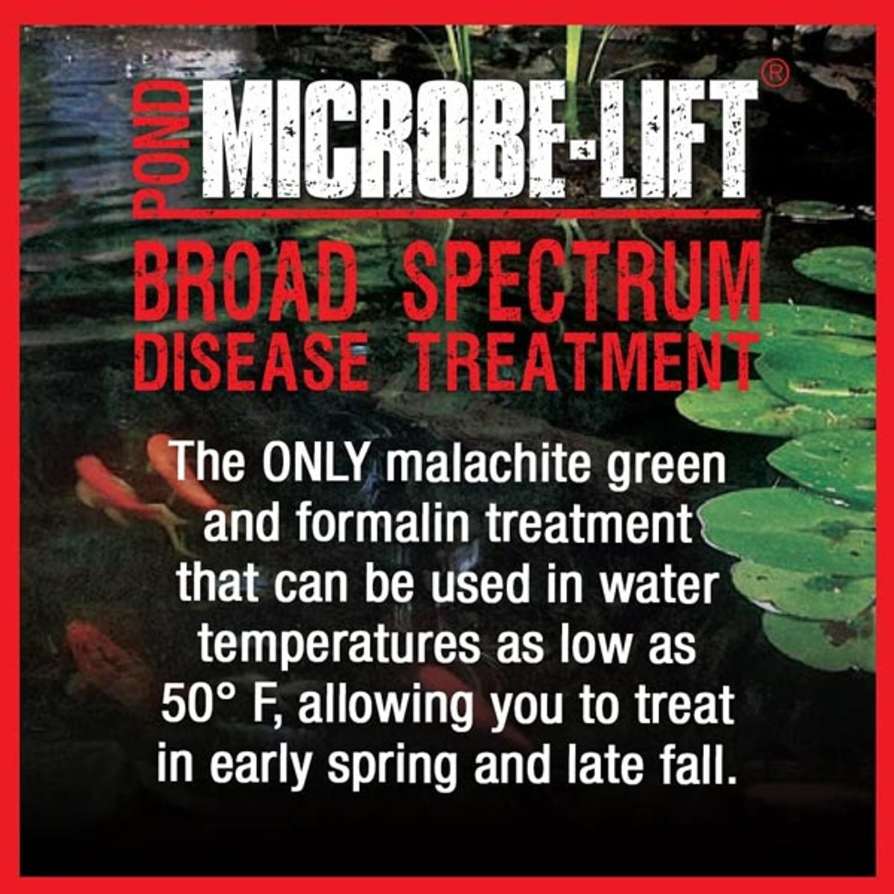 MICROBE-LIFT Broad Spectrum Disease Treatment 1-gallon container with label displaying product name, instructions, and key features.