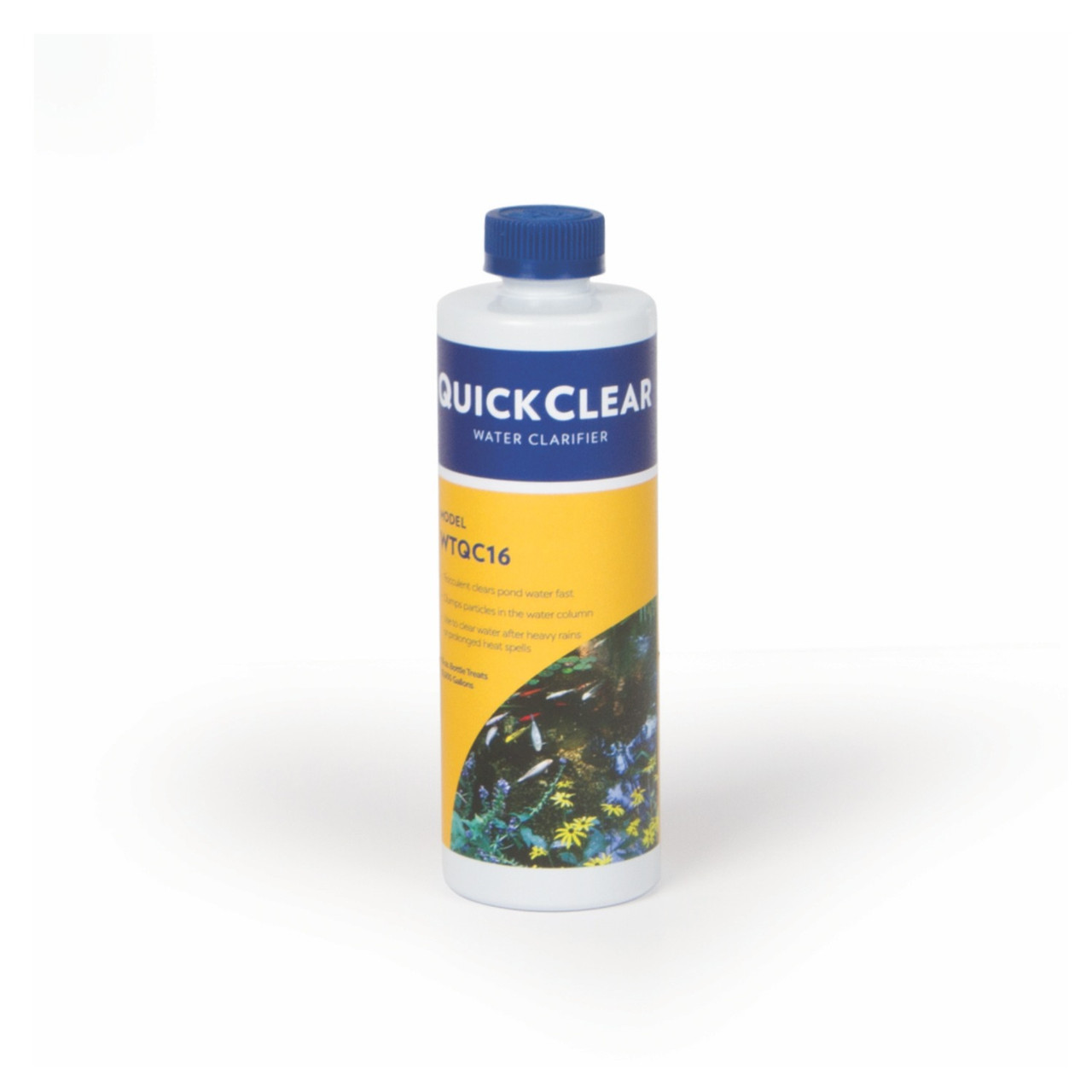 Front view of Atlantic QuickClear WTQC16 pond water clarifier bottle. Front view of Atlantic QuickClear WTQC16 pond water clarifier bottle.