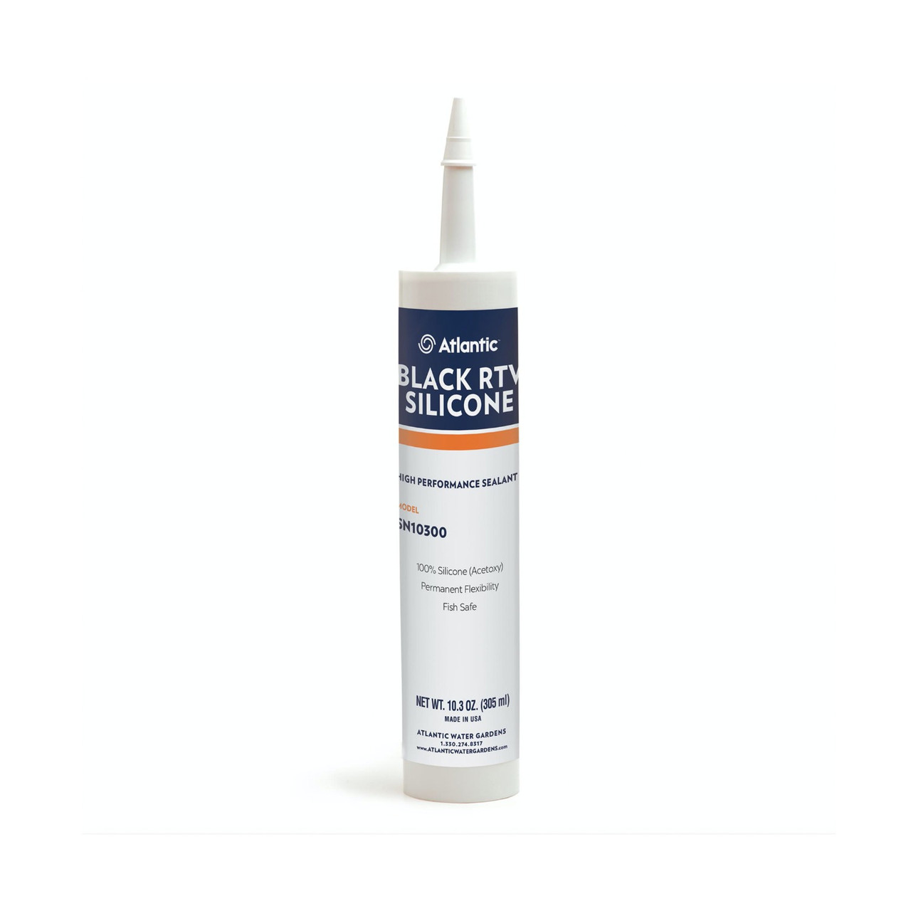 Atlantic Black RTV Silicone high-performance sealant cartridge, 10.3 oz, model SN10300.