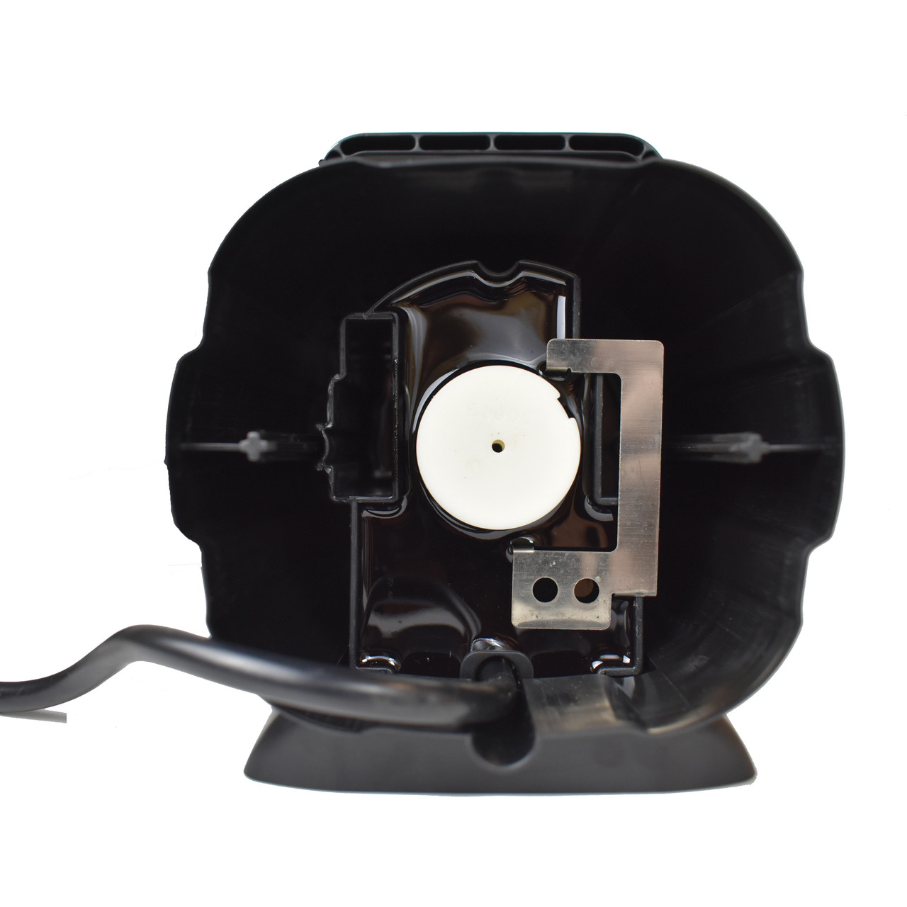 Large black pond pump with durable housing, top outlet, and built-in handle for easy installation and maintenance.