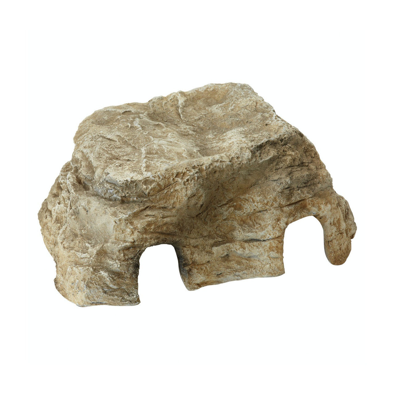 Decorative faux rock cover designed to conceal and protect pond equipment while blending naturally into landscapes.