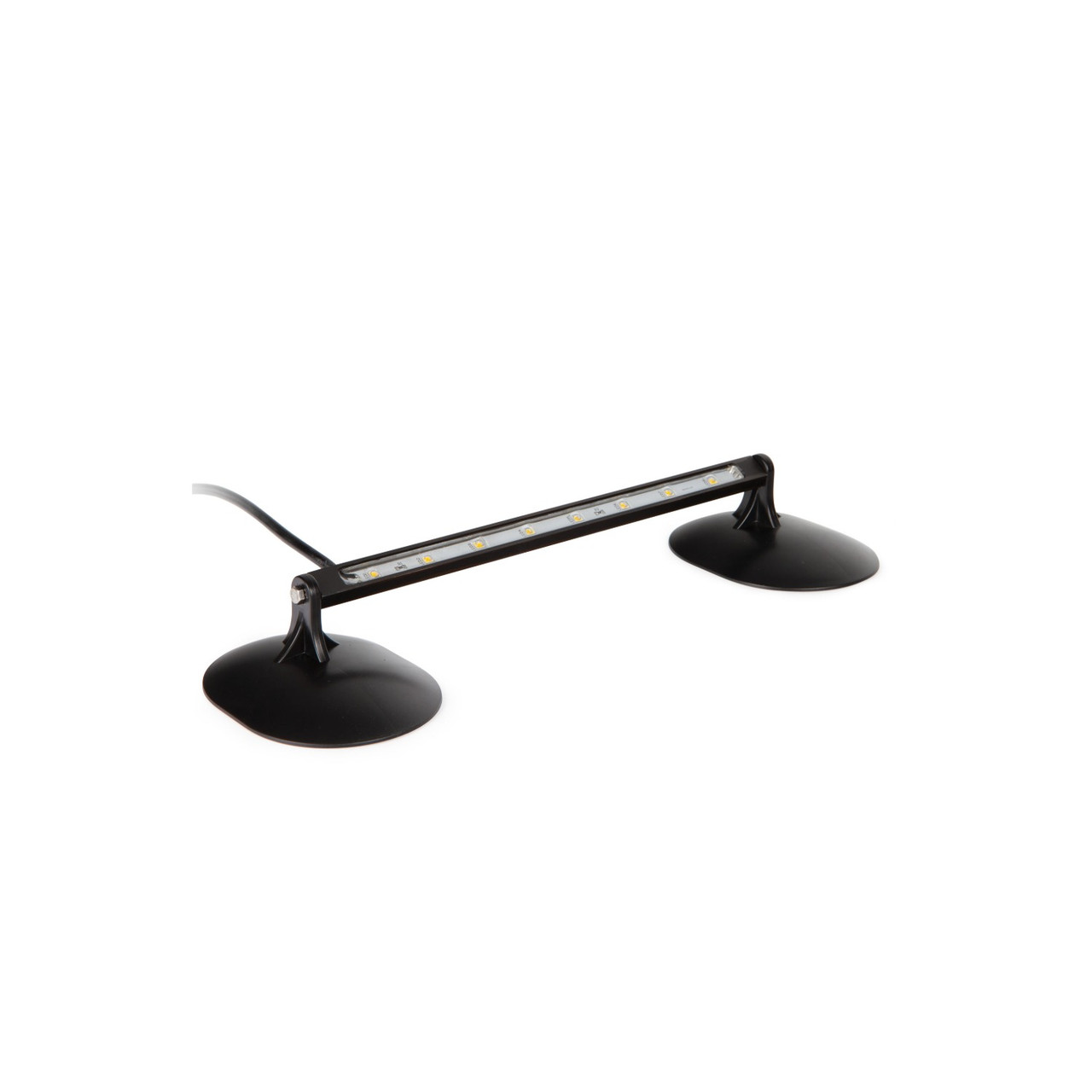 Black LED light bar with dual suction cup base for pond or aquarium illumination.