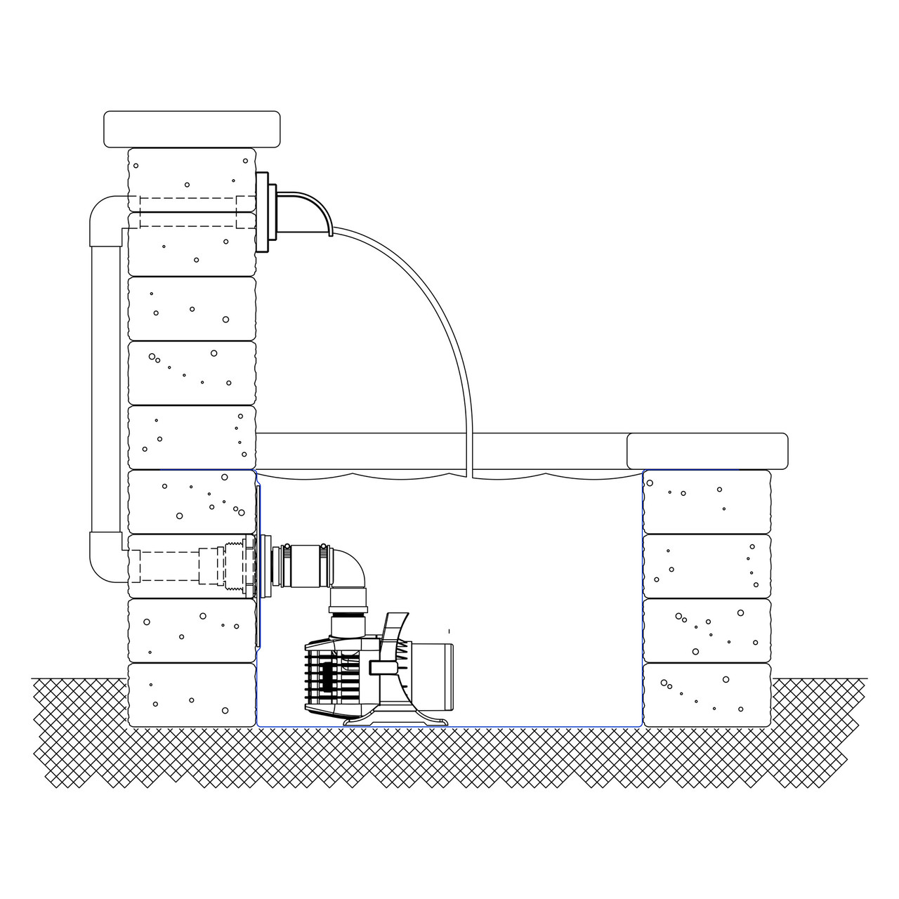 Rectangular beige pond filter box with side outlet and flanged edges for secure installation.