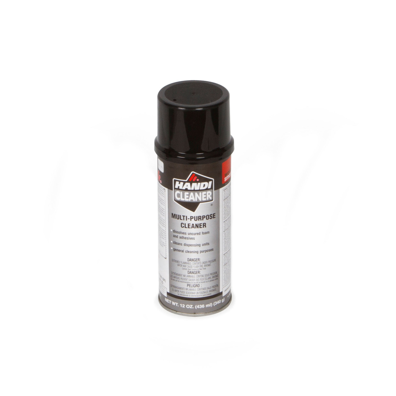 Front view of the Foam applicator Cleaner - 12 oz can, showcasing the product name, instructions, and cleaning formula.