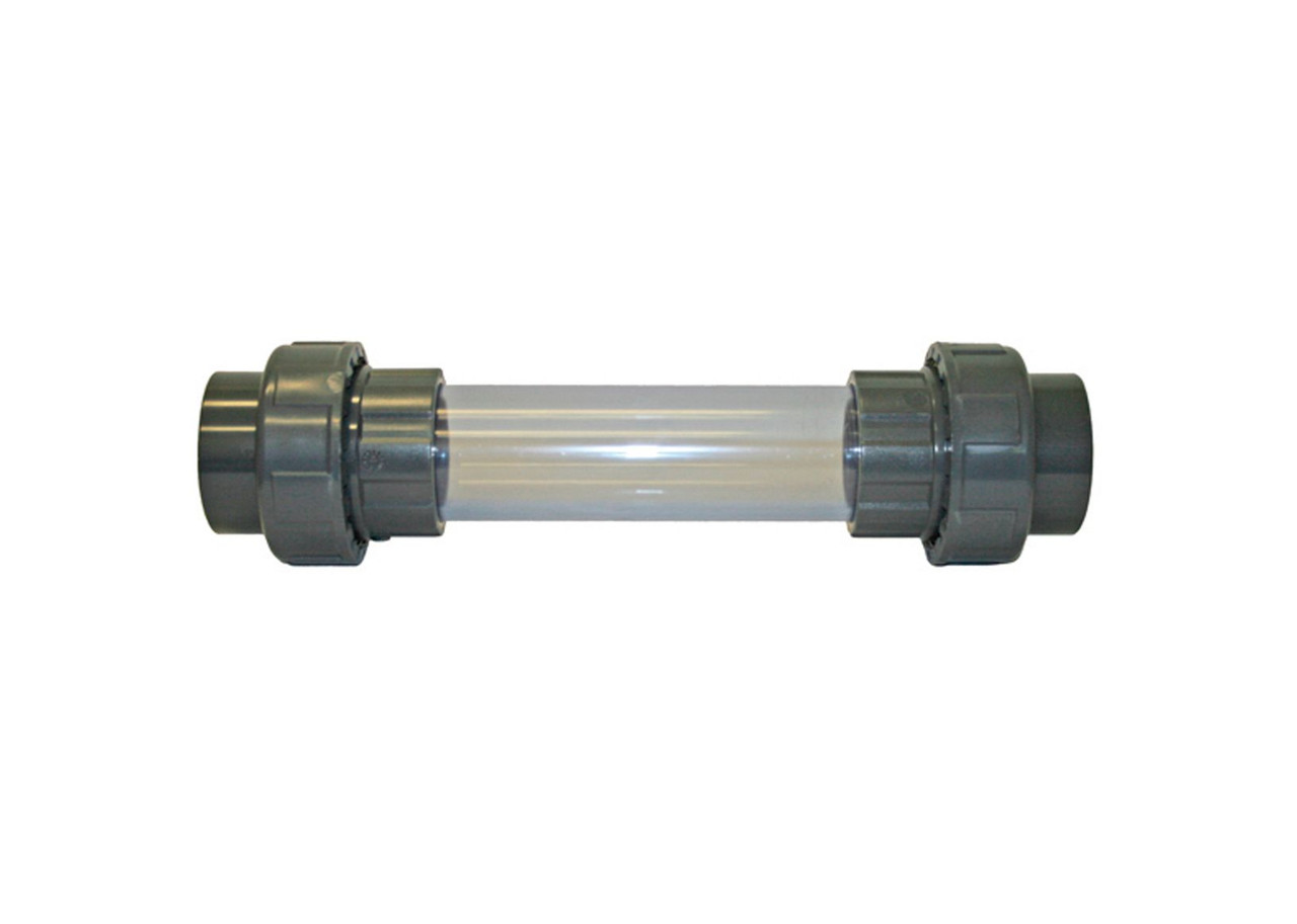 Inline 1½″ sight glass with clear tube and union nut on each end for quick removal. Inline 1½″ sight glass with clear tube and union nut on each end for quick removal.