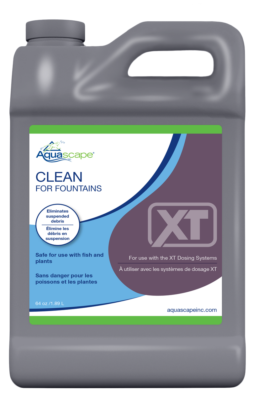 Front view of the Clean XT 64 oz bottle, showing the product label, treatment capacity, and clear dosage instructions.