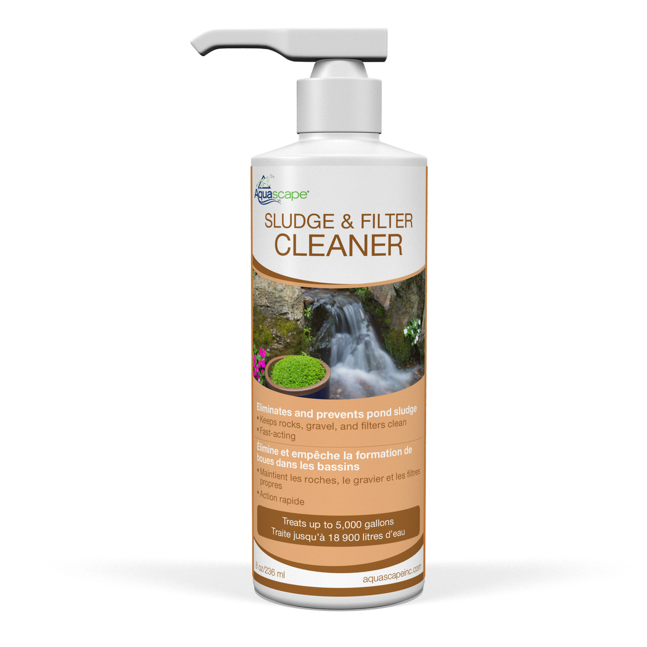Sludge & Filter Cleaner – 8 oz (236 mL) bottle, labeled for small pond or filter systems, designed to break down organic debris and improve filtration efficiency.