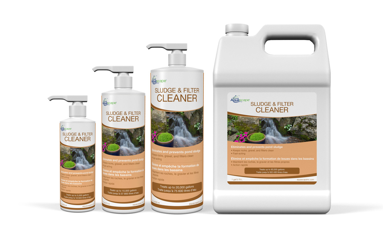 Sludge & Filter Cleaner – 8 oz (236 mL) bottle, labeled for small pond or filter systems, designed to break down organic debris and improve filtration efficiency.