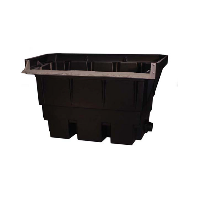 Pond skimmer box housing with rectangular opening and durable molded plastic construction for filtration system.