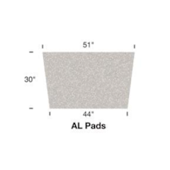 Filter pad dimensions diagram showing 51 inch top width, 44 inch bottom width, and 30 inch height for AL pads.