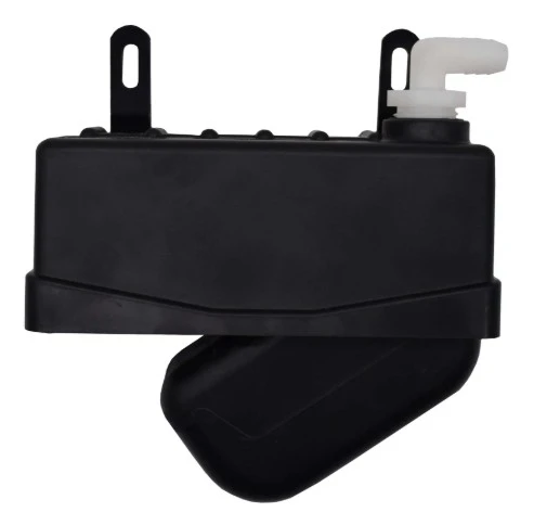 Pond skimmer faceplate assembly with mounting brackets and elbow fitting for water intake connection.