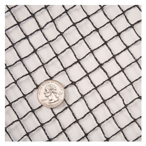 Close-up of pond netting mesh with U.S. quarter for scale reference. Close-up of pond netting mesh with U.S. quarter for scale reference.