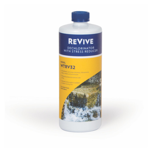 Front view of Atlantic ReVive WTRV32 dechlorinator and stress reducer bottle. Front view of Atlantic ReVive WTRV32 dechlorinator and stress reducer bottle.