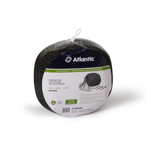 Packaged Atlantic Pond Netting model PN1520 with product label and stakes included. Packaged Atlantic Pond Netting model PN1520 with product label and stakes included.