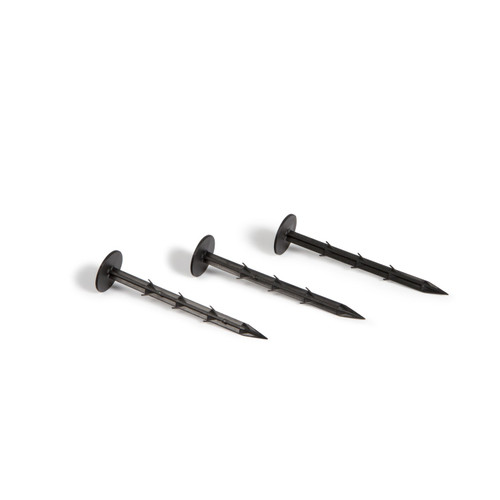 Three black plastic net stakes for securing pond netting. Three black plastic net stakes for securing pond netting.