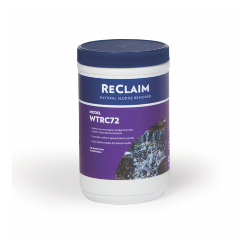 Atlantic ReClaim WTRC72 container of natural sludge remover tablets for ponds. Atlantic ReClaim WTRC72 container of natural sludge remover tablets for ponds.