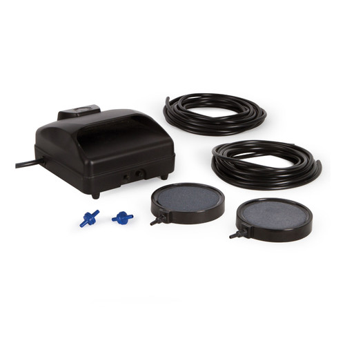 Pond aeration kit with pump, tubing, air stones, and check valves. Pond aeration kit with pump, tubing, air stones, and check valves.