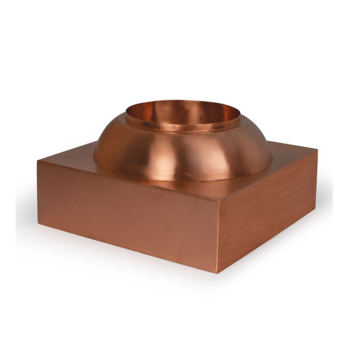 Square copper fountain bowl with round center opening for water feature installations. Square copper fountain bowl with round center opening for water feature installations.