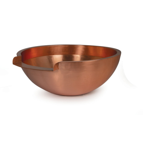 Front view of the 26-inch round copper bowl with integrated 12-inch spillway, showing its polished copper finish and smooth circular basin edge. Front view of the 26-inch round copper bowl with integrated 12-inch spillway, showing its polished copper finish and smooth circular basin edge.