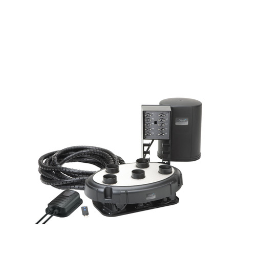 OASE Water Quintet fountain set with 5 adjustable nozzles, remote control, and external weather-resistant control unit. OASE Water Quintet fountain set with 5 adjustable nozzles, remote control, and external weather-resistant control unit.