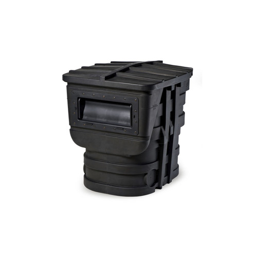 Large black pond skimmer filter box with wide weir opening and reinforced lid for efficient debris collection. Large black pond skimmer filter box with wide weir opening and reinforced lid for efficient debris collection.