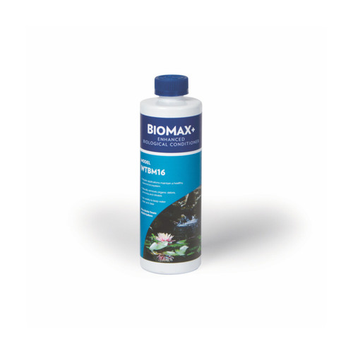 Biomax+ Enhanced Biological Conditioner bottle for maintaining healthy pond ecosystems and reducing organic debris. Biomax+ Enhanced Biological Conditioner bottle for maintaining healthy pond ecosystems and reducing organic debris.