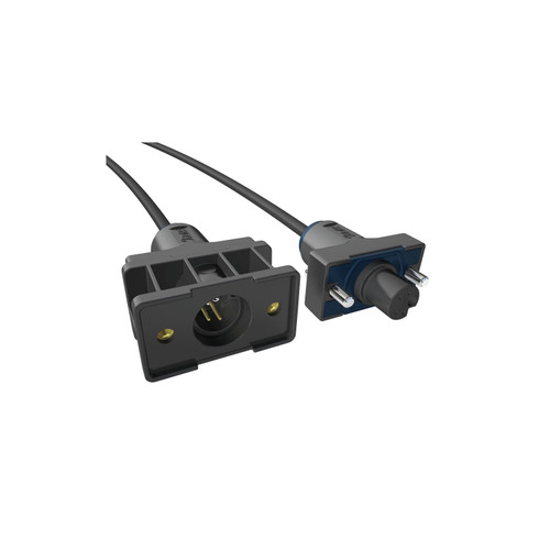 Close-up of waterproof electrical connector cables with plug and socket ends for outdoor equipment Close-up of waterproof electrical connector cables with plug and socket ends for outdoor equipment