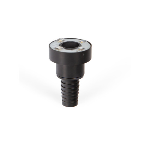 Round black fountain nozzle light with built-in LED ring for pond or water feature illumination. Round black fountain nozzle light with built-in LED ring for pond or water feature illumination.