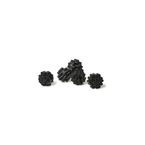 Black bio filter media balls with multiple tubular openings for pond and aquarium filtration. Black bio filter media balls with multiple tubular openings for pond and aquarium filtration.