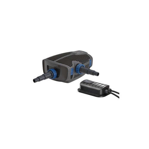 Oase pond pump with dual hose connectors and external controller for efficient water circulation. Oase pond pump with dual hose connectors and external controller for efficient water circulation.