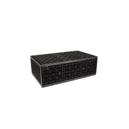 Black modular water matrix block for pondless waterfall and rainwater storage installations. Black modular water matrix block for pondless waterfall and rainwater storage installations.