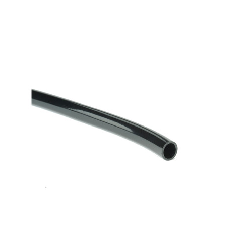 Close-up view of black vinyl tubing showing smooth round opening. Close-up view of black vinyl tubing showing smooth round opening.