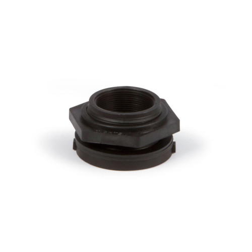 Front view of the Bulkhead 2" FIPT, showcasing the threaded connection and robust flange design. Front view of the Bulkhead 2" FIPT, showcasing the threaded connection and robust flange design.