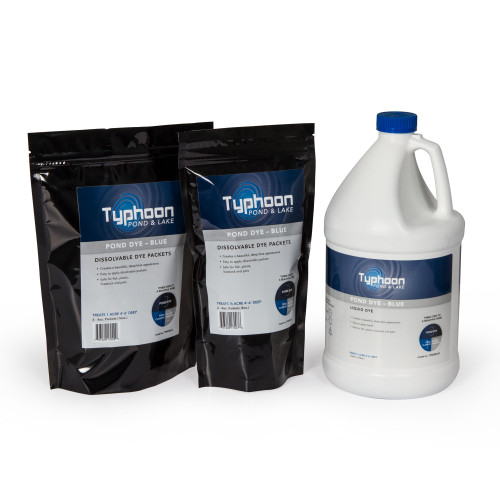 Full product view of 2 bags and 1 bottle of Atlantic Typhoon Pond Dye - Blue - (4) 4oz WS Packs Full product view of 2 bags and 1 bottle of Atlantic Typhoon Pond Dye - Blue - (4) 4oz WS Packs