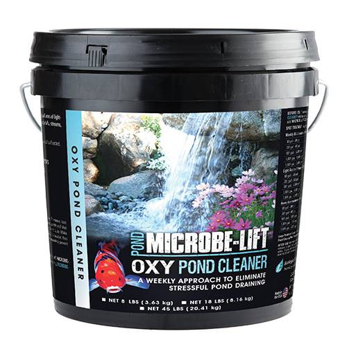 Close-up of the 18 lb. MICROBE-LIFT Oxy Pond Cleaner container, showcasing the label with the product name, weight (18 lb.), and usage instructions. Close-up of the 18 lb. MICROBE-LIFT Oxy Pond Cleaner container, showcasing the label with the product name, weight (18 lb.), and usage instructions.