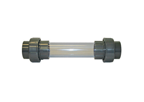 Inline 1½″ sight glass with clear tube and union nut on each end for quick removal. Inline 1½″ sight glass with clear tube and union nut on each end for quick removal.