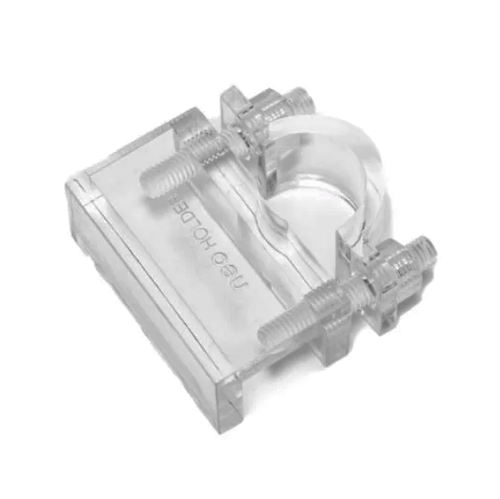 Angled view highlighting the transparent body, pipe cradle, and low-profile clamp footprint. Angled view highlighting the transparent body, pipe cradle, and low-profile clamp footprint.
