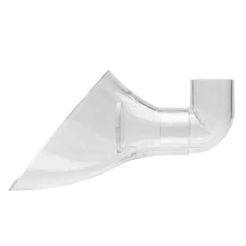Side profile showing the gentle ‘J’ bend of the outlet and the low-profile glass mount. Side profile showing the gentle ‘J’ bend of the outlet and the low-profile glass mount.