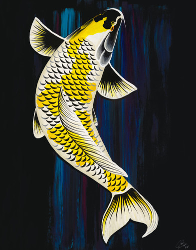 Yellow Kujaku acrylic painting on canvas