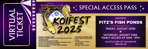 Get the ultimate VIP experience at Koi Fest 2025 with exclusive early access, a private guided tour, and a special welcome dinner before the main event! Get the ultimate VIP experience at Koi Fest 2025 with exclusive early access, a private guided tour, and a special welcome dinner before the main event!